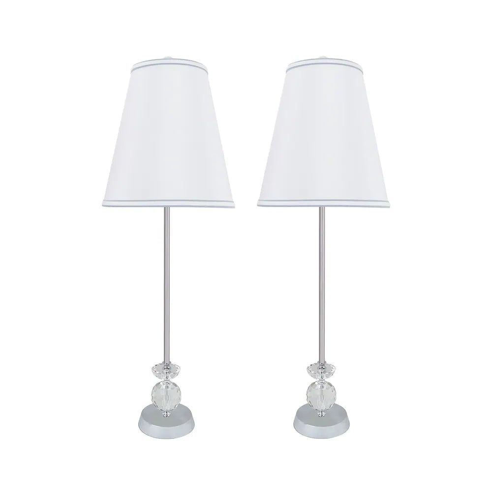 Aspen Creative 2 Pack Set - 30" High Metal & Crystal Table Lamp Chrome Finish and Hardback Empire Lamp Shade Off White 10" Wide