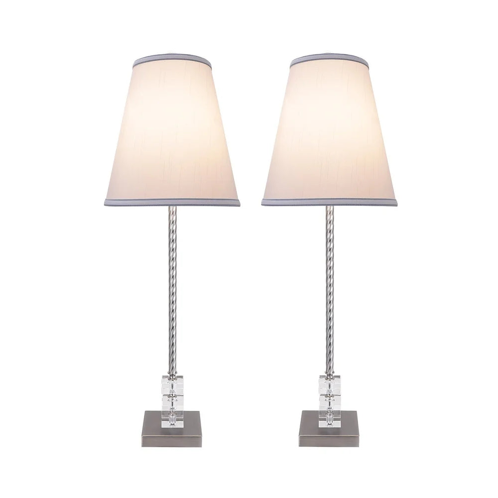 Aspen Creative 2 Pack Set - 30" High Metal & Crystal Table Lamp Pewter Finish and Hardback Empire Lamp Shade Off White 10" Wide