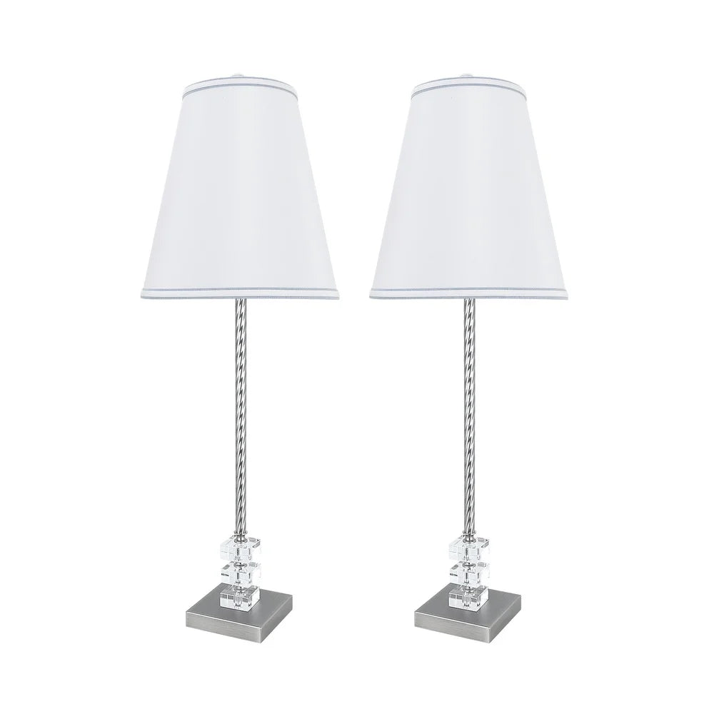 Aspen Creative 2 Pack Set - 30" High Metal & Crystal Table Lamp Pewter Finish and Hardback Empire Lamp Shade Off White 10" Wide