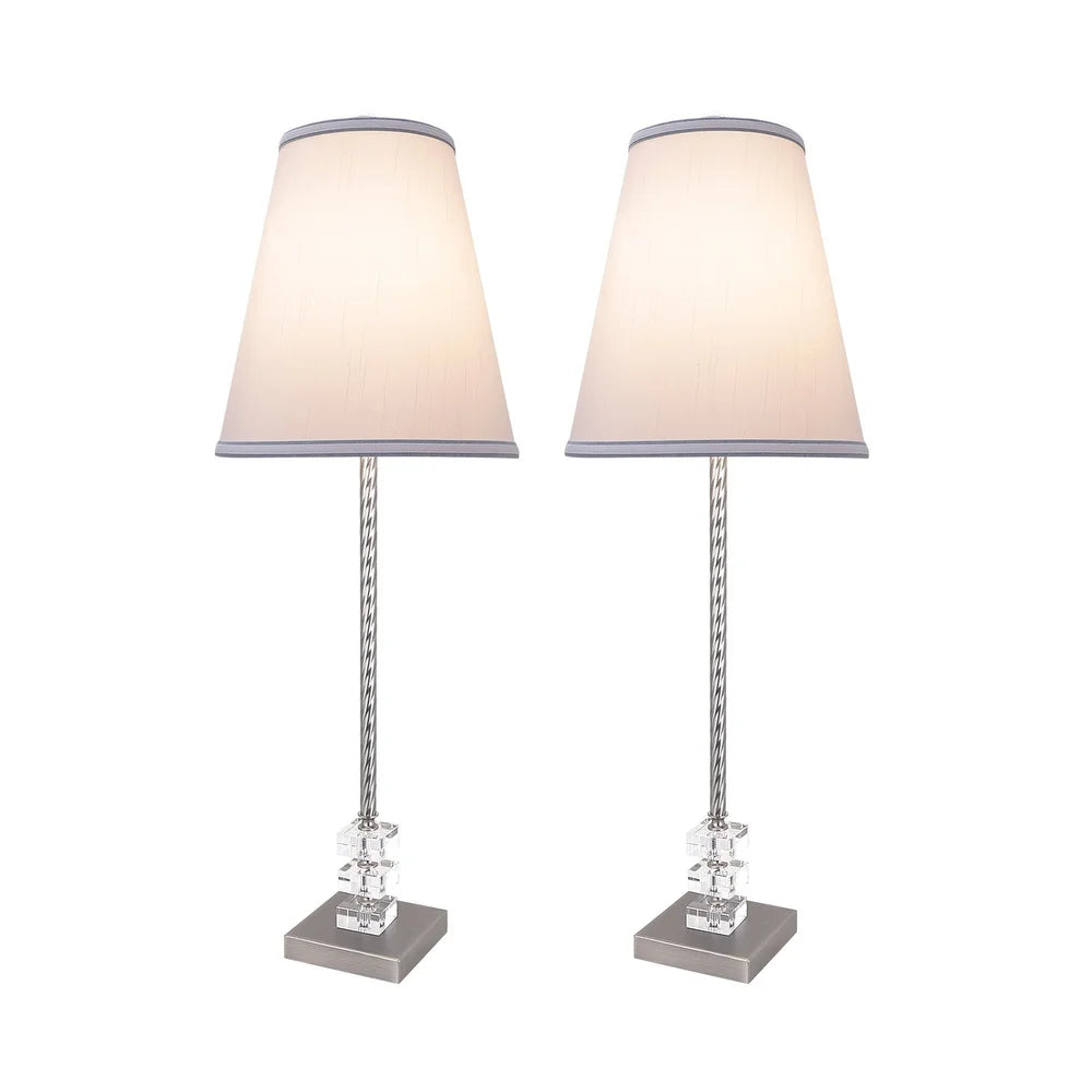 Aspen Creative 2 Pack Set - 30" High Metal & Crystal Table Lamp Pewter Finish and Hardback Empire Lamp Shade Off White 10" Wide