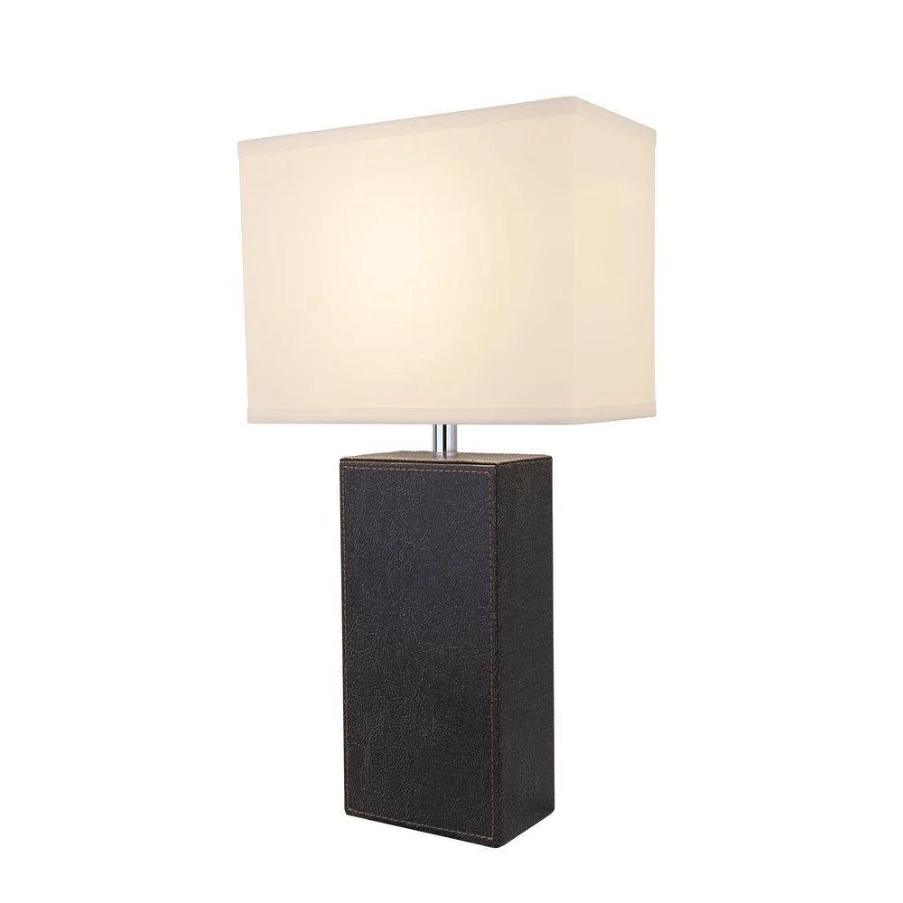 Aspen Creative 21-1/4" High Brown Faux Leather Table lamp and Hardback Rectangular Shaped Lamp Shade Off White, 11" Wide