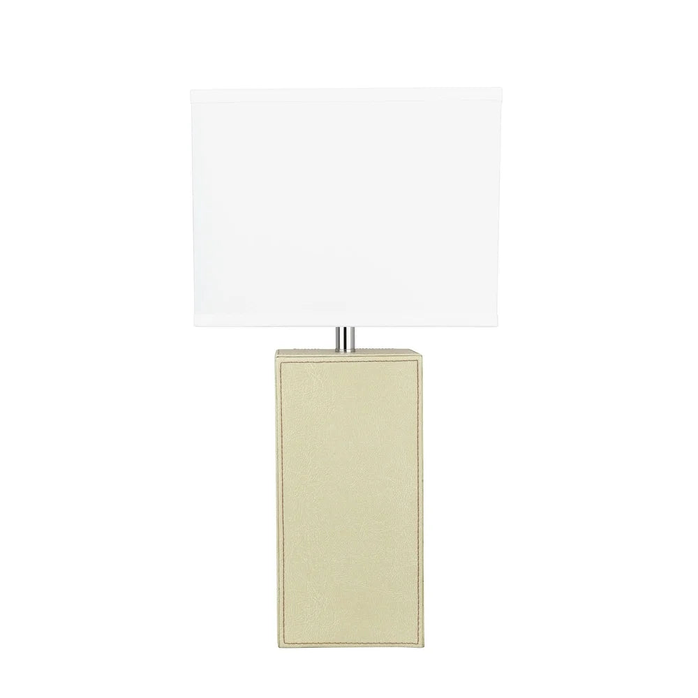 Aspen Creative 21-1/4" High Ivory Faux Leather Table lamp and Hardback Rectangular Shaped Lamp Shade Off White, 11" Wide