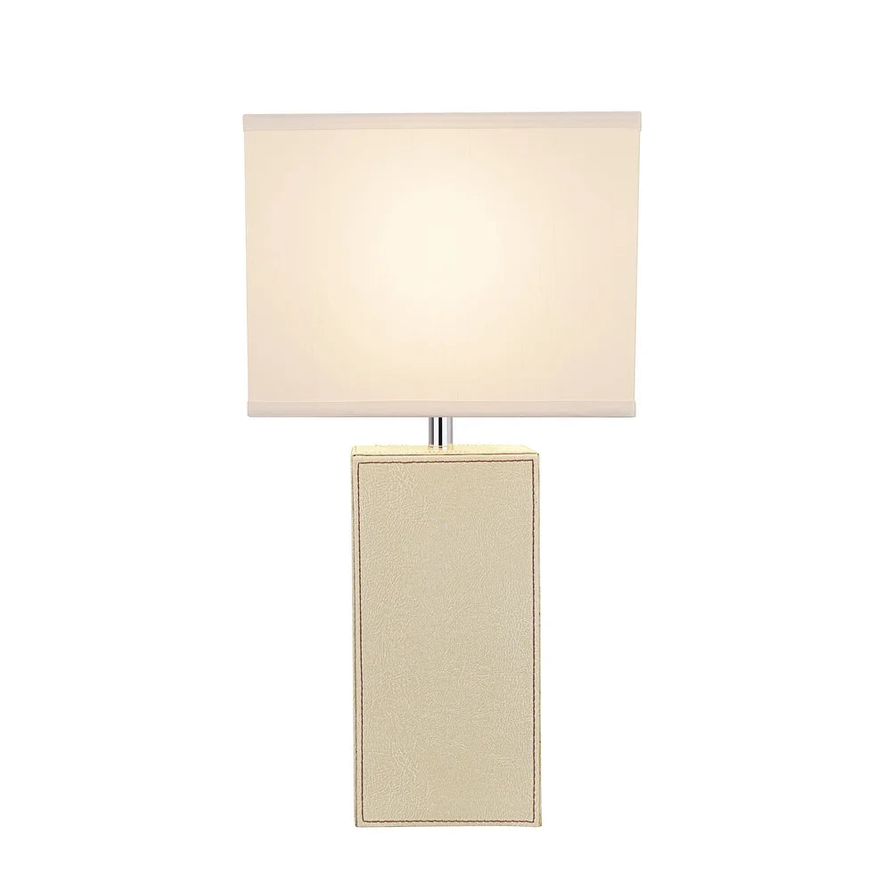 Aspen Creative 21-1/4" High Ivory Faux Leather Table lamp and Hardback Rectangular Shaped Lamp Shade Off White, 11" Wide