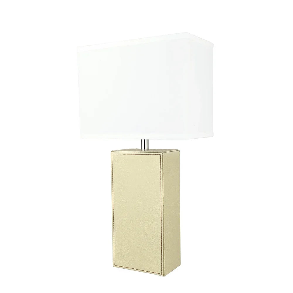 Aspen Creative 21-1/4" High Ivory Faux Leather Table lamp and Hardback Rectangular Shaped Lamp Shade Off White, 11" Wide