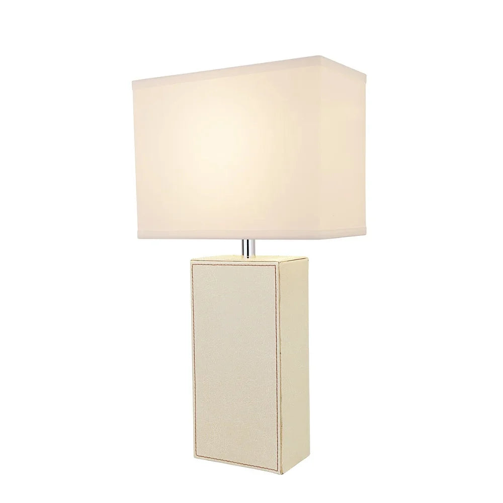 Aspen Creative 21-1/4" High Ivory Faux Leather Table lamp and Hardback Rectangular Shaped Lamp Shade Off White, 11" Wide