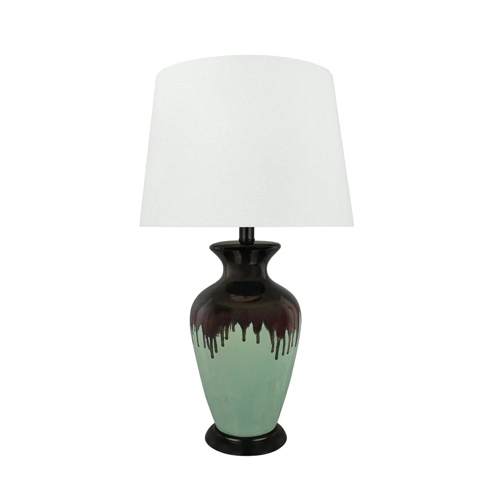 Aspen Creative 26-1/2" High Glazed Ceramic Table Lamp, Dark Brown & Light Green with Hardback Empire Lamp Shade, 7-1/4" Wide