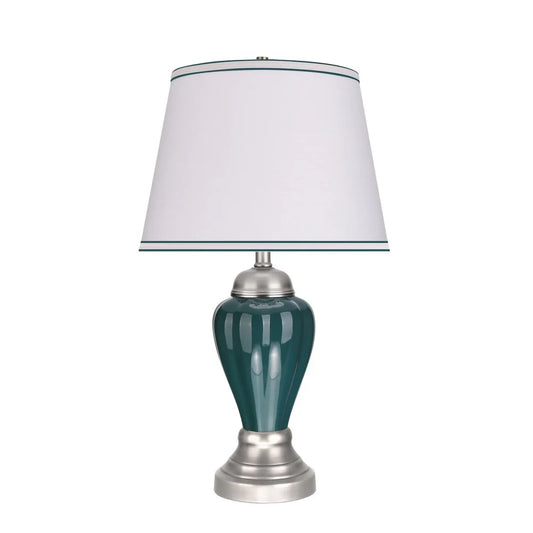 Aspen Creative 26" High Ceramic Table Lamp Hunter Green with Satin Nickel Base and Hardback Empire Lamp Shade Off White 15" Wide