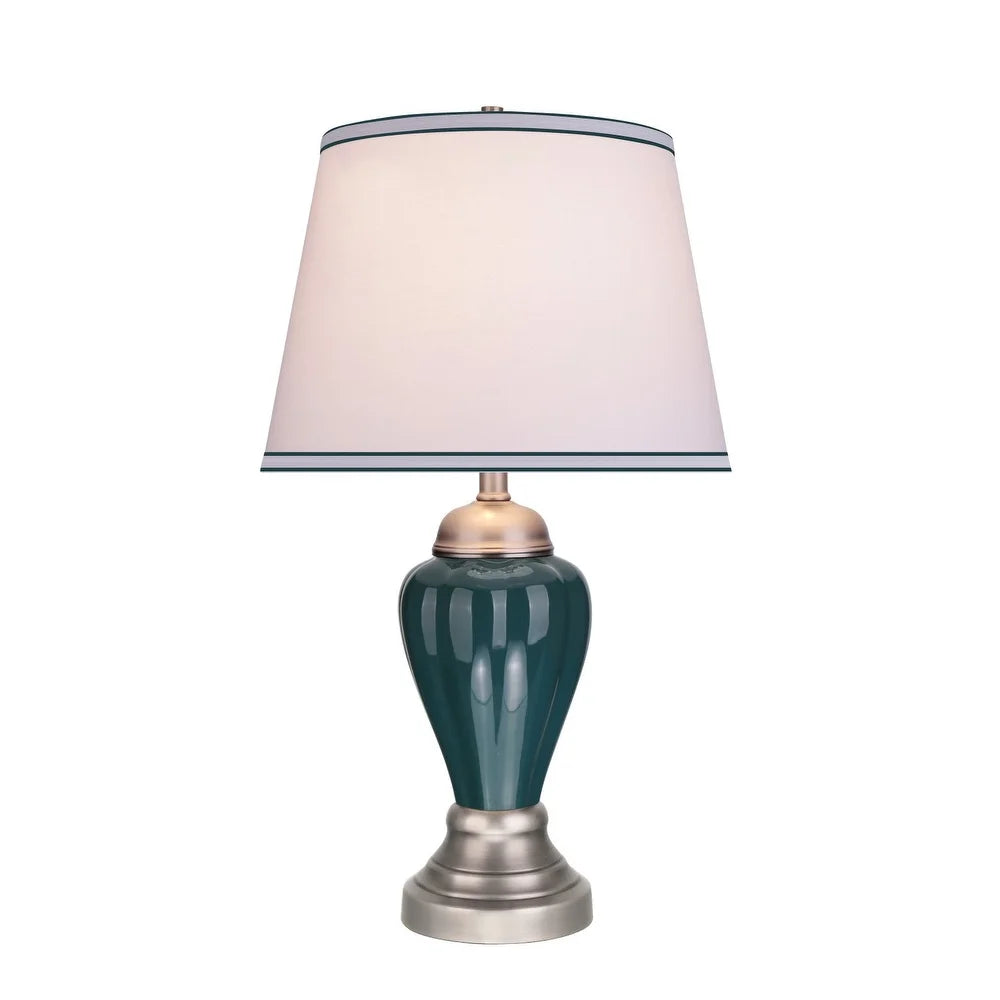 Aspen Creative 26" High Ceramic Table Lamp Hunter Green with Satin Nickel Base and Hardback Empire Lamp Shade Off White 15" Wide