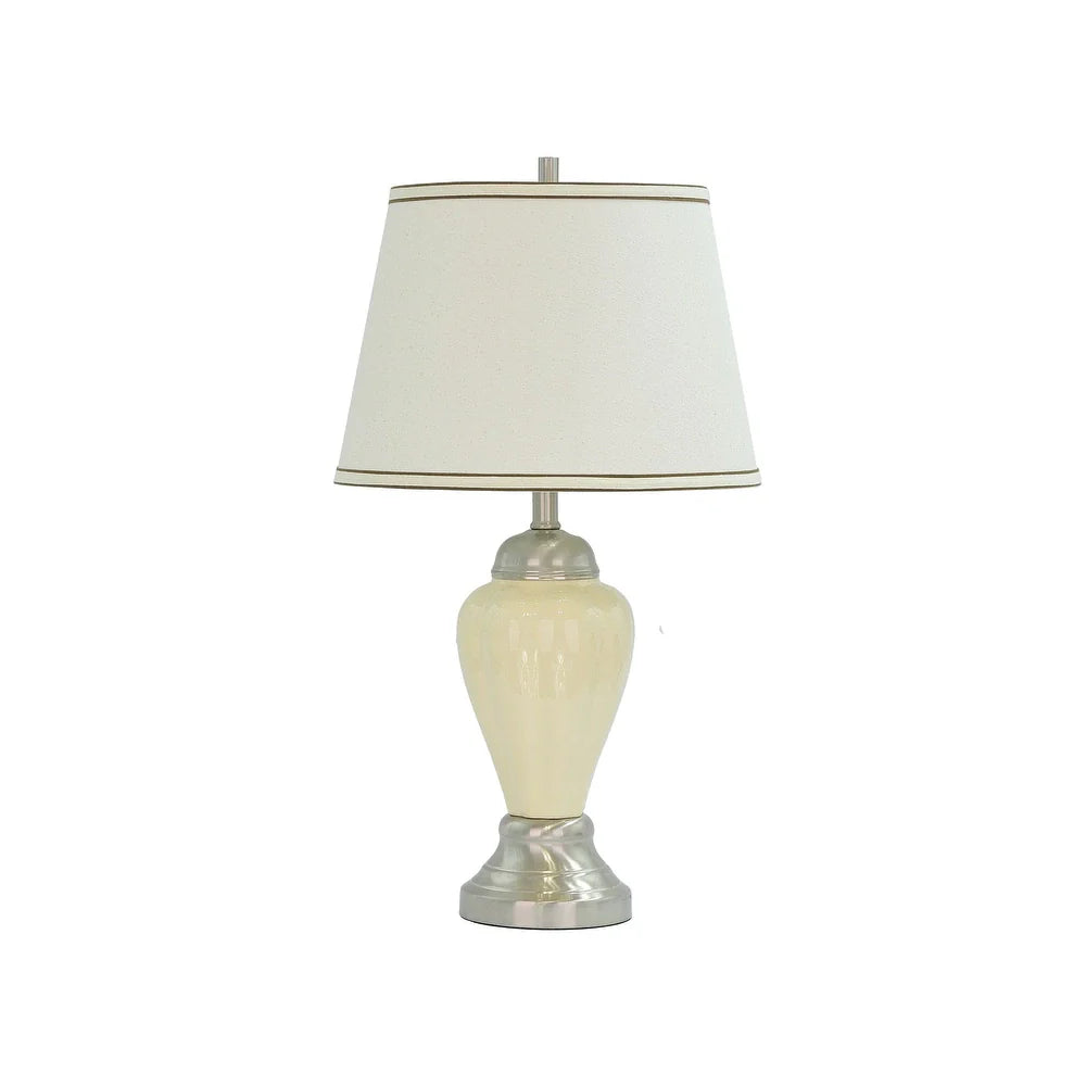 Aspen Creative 26" High Ceramic Table Lamp, Beige with Satin Nickel Base and Hardback Empire Lamp Shade in Off White, 15" Wide