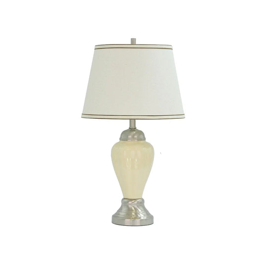 Aspen Creative 26" High Ceramic Table Lamp, Beige with Satin Nickel Base and Hardback Empire Lamp Shade in Off White, 15" Wide