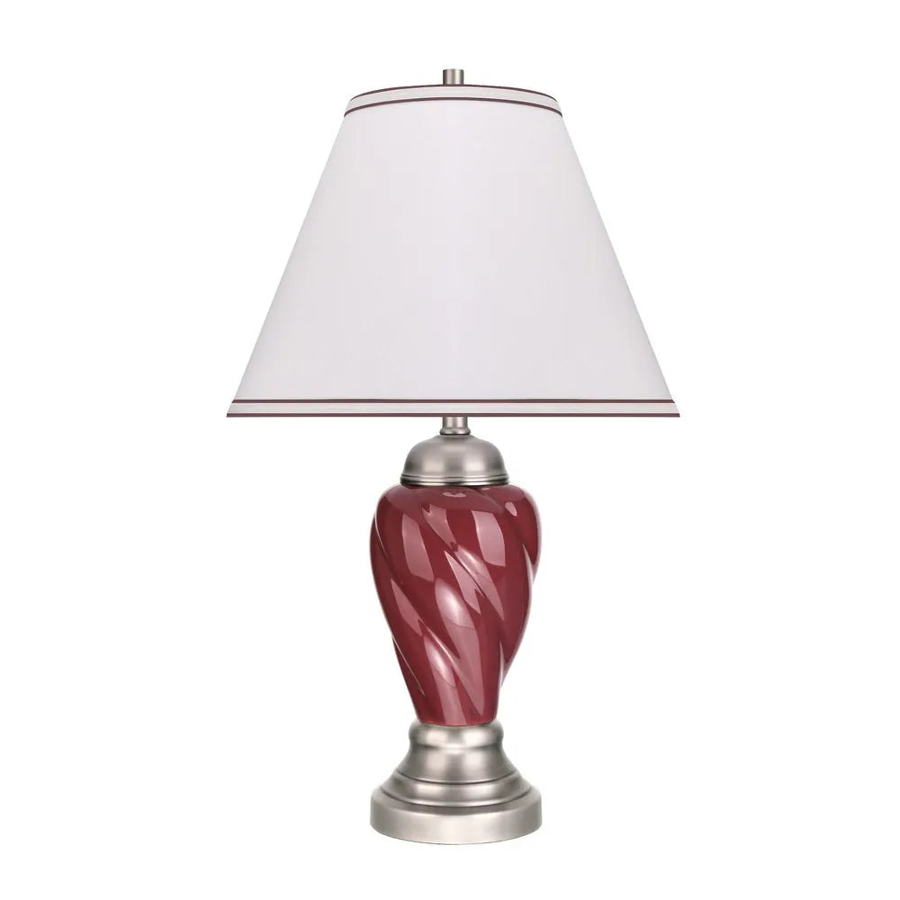 Aspen Creative 26" High Ceramic Table Lamp, Burgundy with Pewter Finish Base and Hardback Empire Lamp Shade Off White, 15" Wide