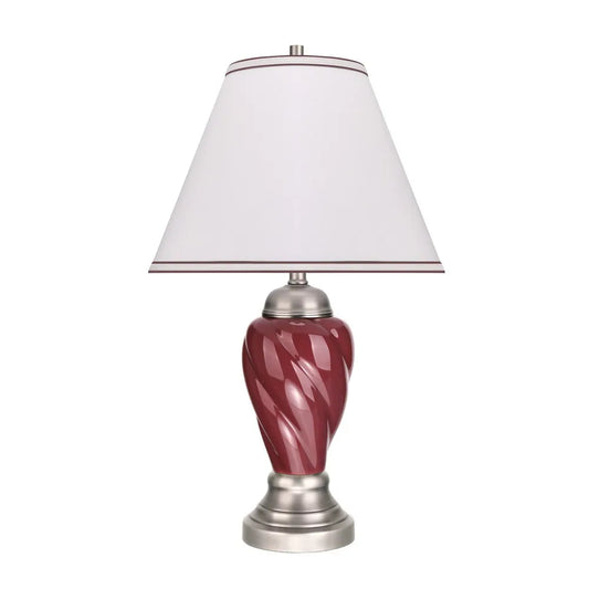 Aspen Creative 26" High Ceramic Table Lamp, Burgundy with Pewter Finish Base and Hardback Empire Lamp Shade Off White, 15" Wide