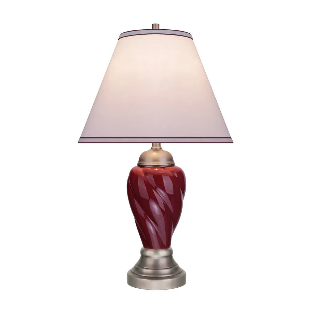 Aspen Creative 26" High Ceramic Table Lamp, Burgundy with Pewter Finish Base and Hardback Empire Lamp Shade Off White, 15" Wide