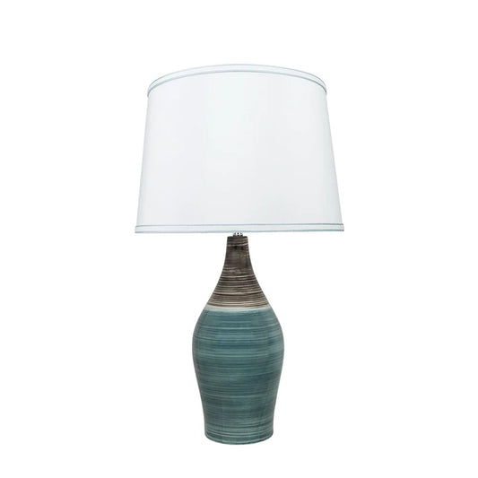 Aspen Creative 27-1/2" High Ceramic Table Lamp, Brown & Blue and Hardback Empire Shaped Lamp Shade White, 15-1/2" Wide