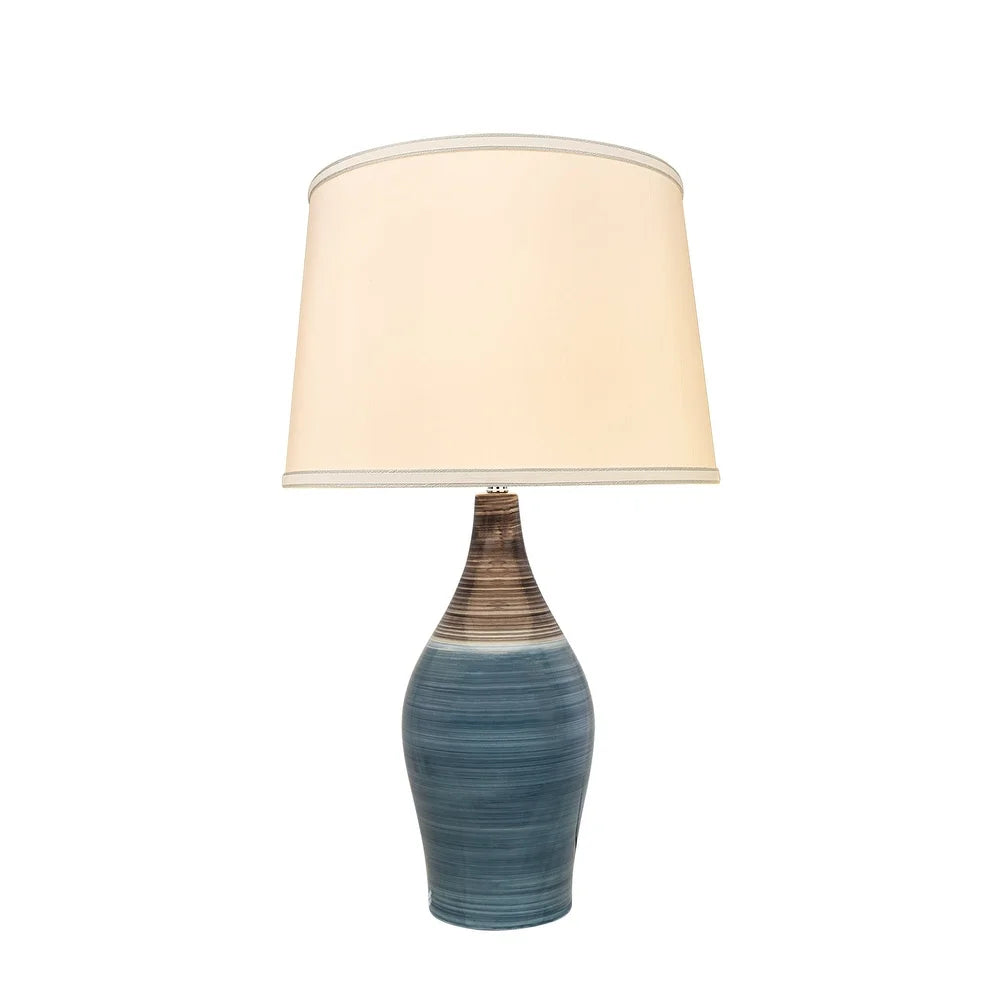 Aspen Creative 27-1/2" High Ceramic Table Lamp, Brown & Blue and Hardback Empire Shaped Lamp Shade White, 15-1/2" Wide