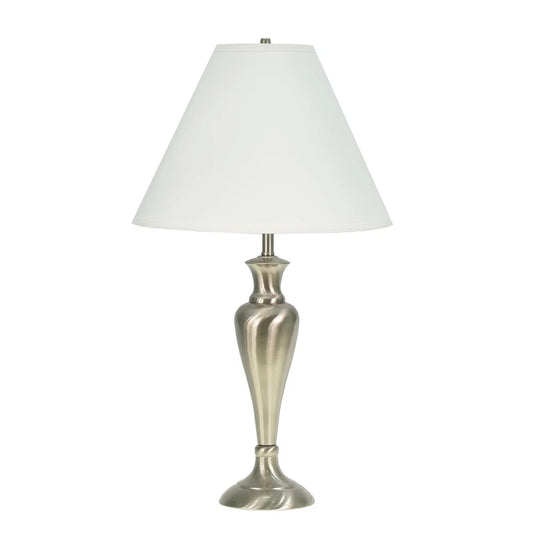 Aspen Creative 28" High Metal Table Lamp, Satin Nickel Finish with Hardback Empire Shaped Lamp Shade in Off White, 16" Wide