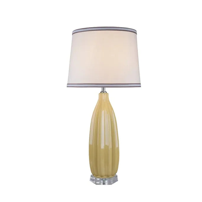 Aspen Creative 32 1/2" High Ceramic Table Lamp, Daffodil Yellow with Crystal Base and Empire Lamp Shade in White, 16" Wide