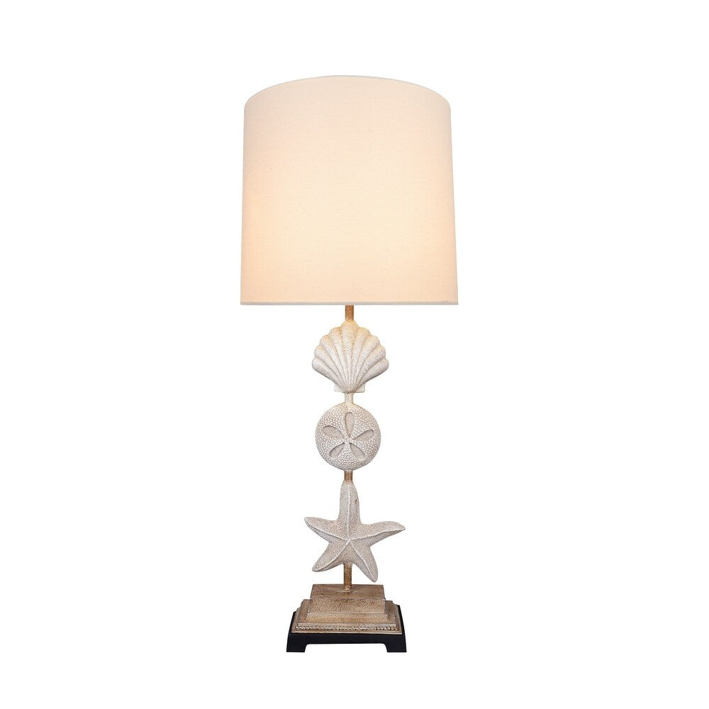 Aspen Creative 32" High Metal & Resin Table Lamp, Antique Ivory and Hardback Drum Shaped Lamp Shade White, 12" Wide