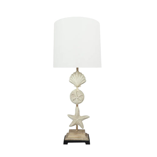 Aspen Creative 32" High Metal & Resin Table Lamp, Antique Ivory and Hardback Drum Shaped Lamp Shade White, 12" Wide