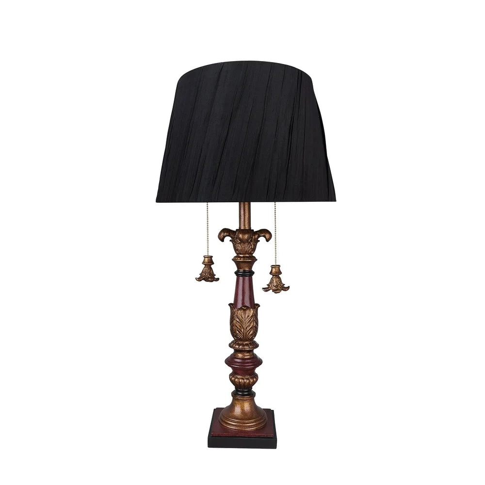 Aspen Creative 33" High Metal & Resin Table Lamp, Antique Red & Gold and Empire Shaped Lamp Shade Black, 15" Wide