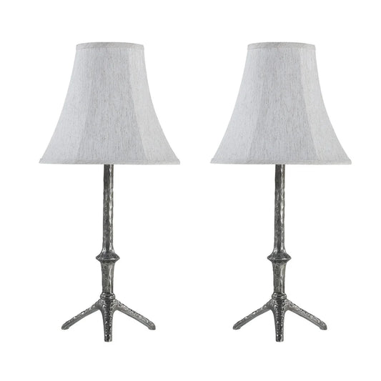 Aspen Creative Two Pack - 28 1/2" High Metal Table Lamp, Oxidized Silver Finish and Bell Shaped Lamp Shade in Beige, 13" Wide