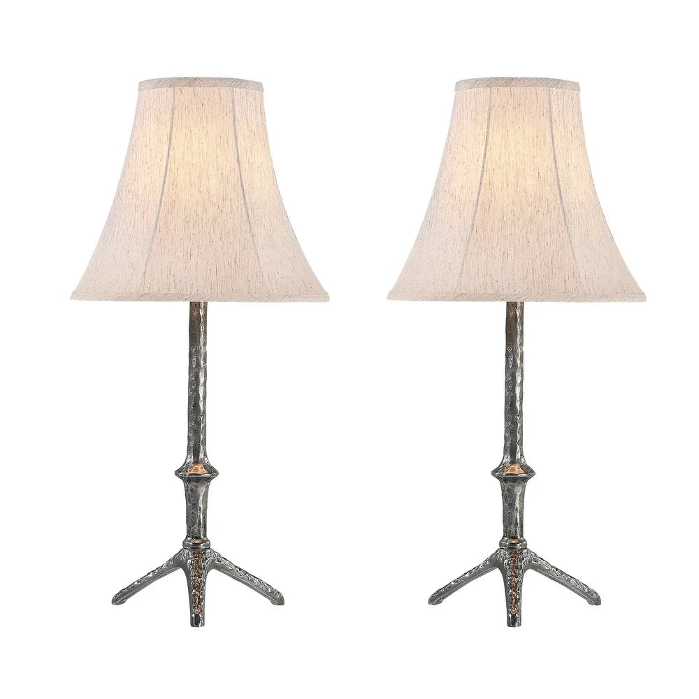 Aspen Creative Two Pack - 28 1/2" High Metal Table Lamp, Oxidized Silver Finish and Bell Shaped Lamp Shade in Beige, 13" Wide