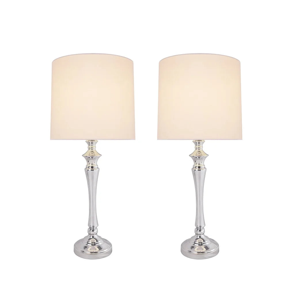 Aspen Creative Two Pack Set - 30-1/2" High Metal Table Lamp, Chrome Finish and Drum Shaped Lamp Shade in White, 12" Wide