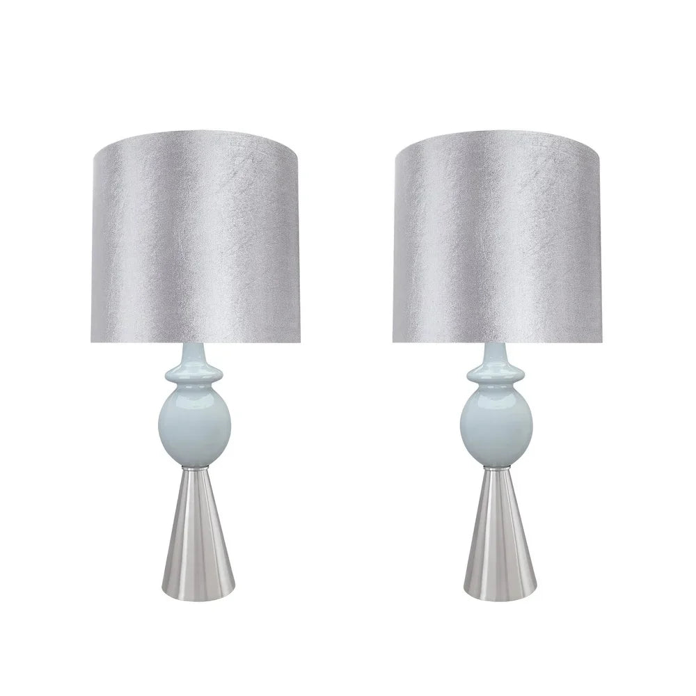 Aspen Creative Two Pack Set - 38" High Metal Table Lamp, Satin Nickel Finish and Drum Shaped Lamp Shade in Silver, 17" Wide