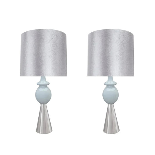 Aspen Creative Two Pack Set - 38" High Metal Table Lamp, Satin Nickel Finish and Drum Shaped Lamp Shade in Silver, 17" Wide