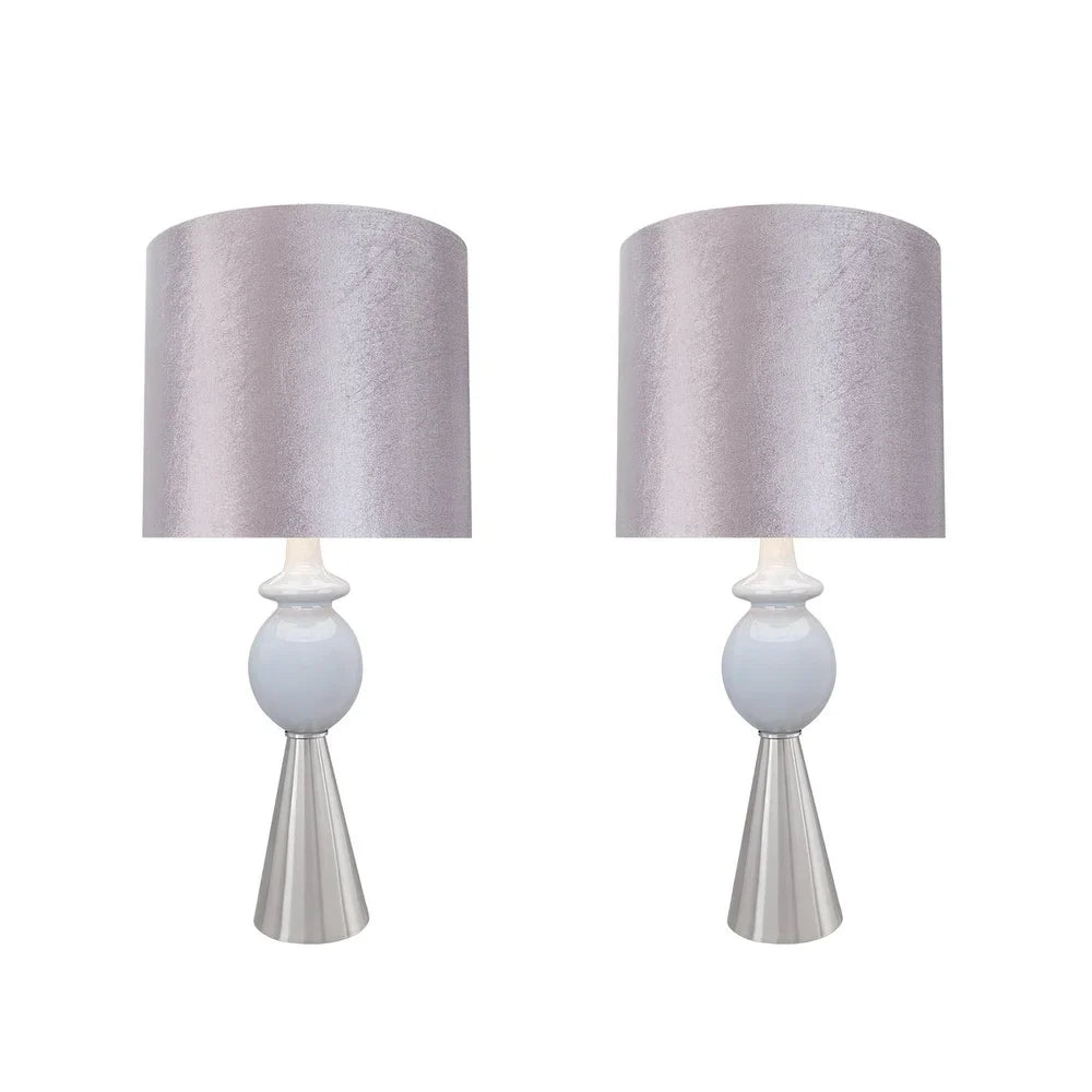 Aspen Creative Two Pack Set - 38" High Metal Table Lamp, Satin Nickel Finish and Drum Shaped Lamp Shade in Silver, 17" Wide