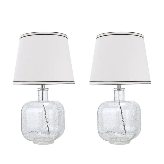 Aspen Creative Two Pack Set 21 1/2" High Glass Table Lamp, Clear Seedy Glass Finish with Empire Lamp Shade Off White, 12" Wide