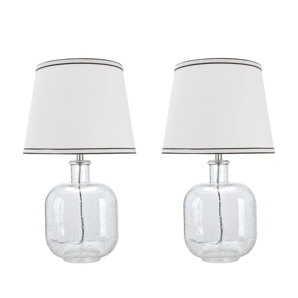 Aspen Creative Two Pack Set 21 1/2" High Glass Table Lamp, Clear Seedy Glass Finish with Empire Lamp Shade Off White, 12" Wide