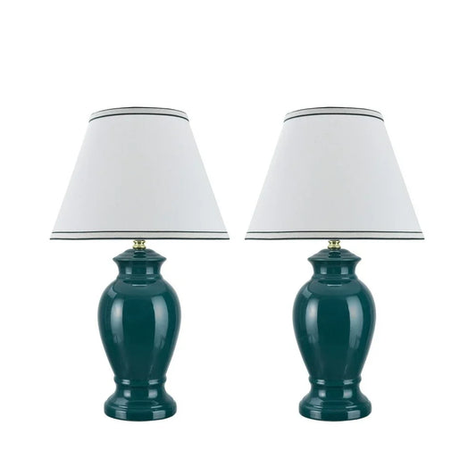 Aspen Creative Two Pack Set 21 1/2" High, Ceramic Table Lamp, Green with Hardback Empire Lamp Shade in Off-White, 13" Wide