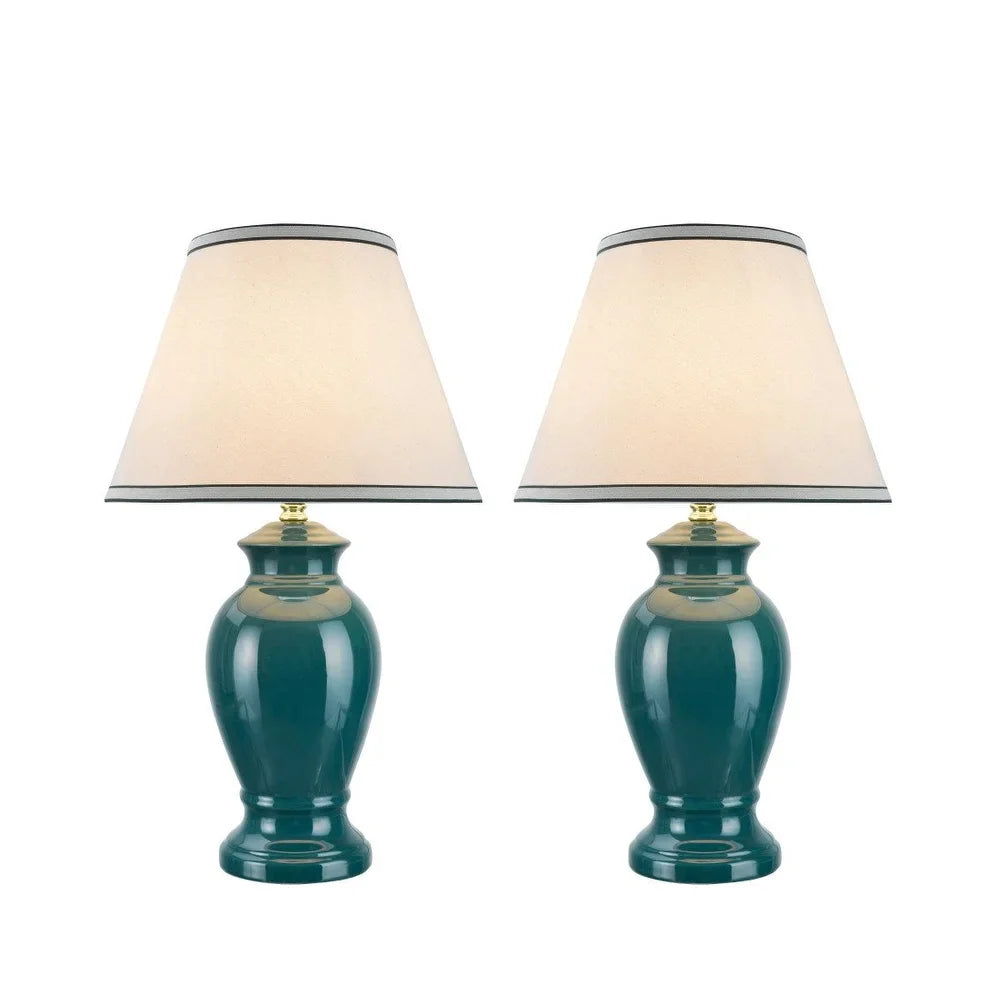 Aspen Creative Two Pack Set 21 1/2" High, Ceramic Table Lamp, Green with Hardback Empire Lamp Shade in Off-White, 13" Wide