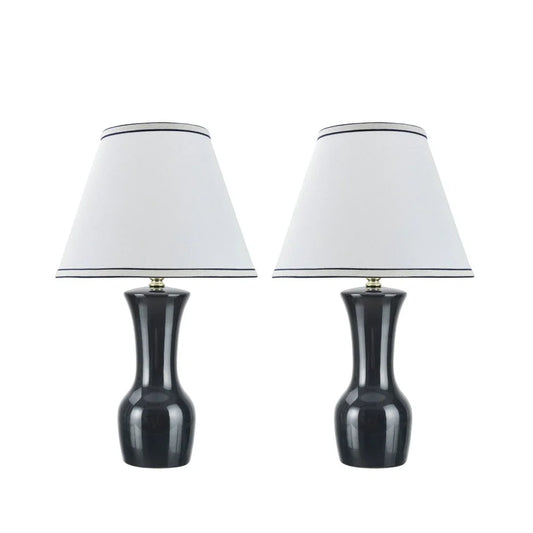 Aspen Creative Two Pack Set, 20" High, Ceramic Table Lamp, Dark Grey with Hardback Empire Lamp Shade in Off-White, 12 1/2" Wide