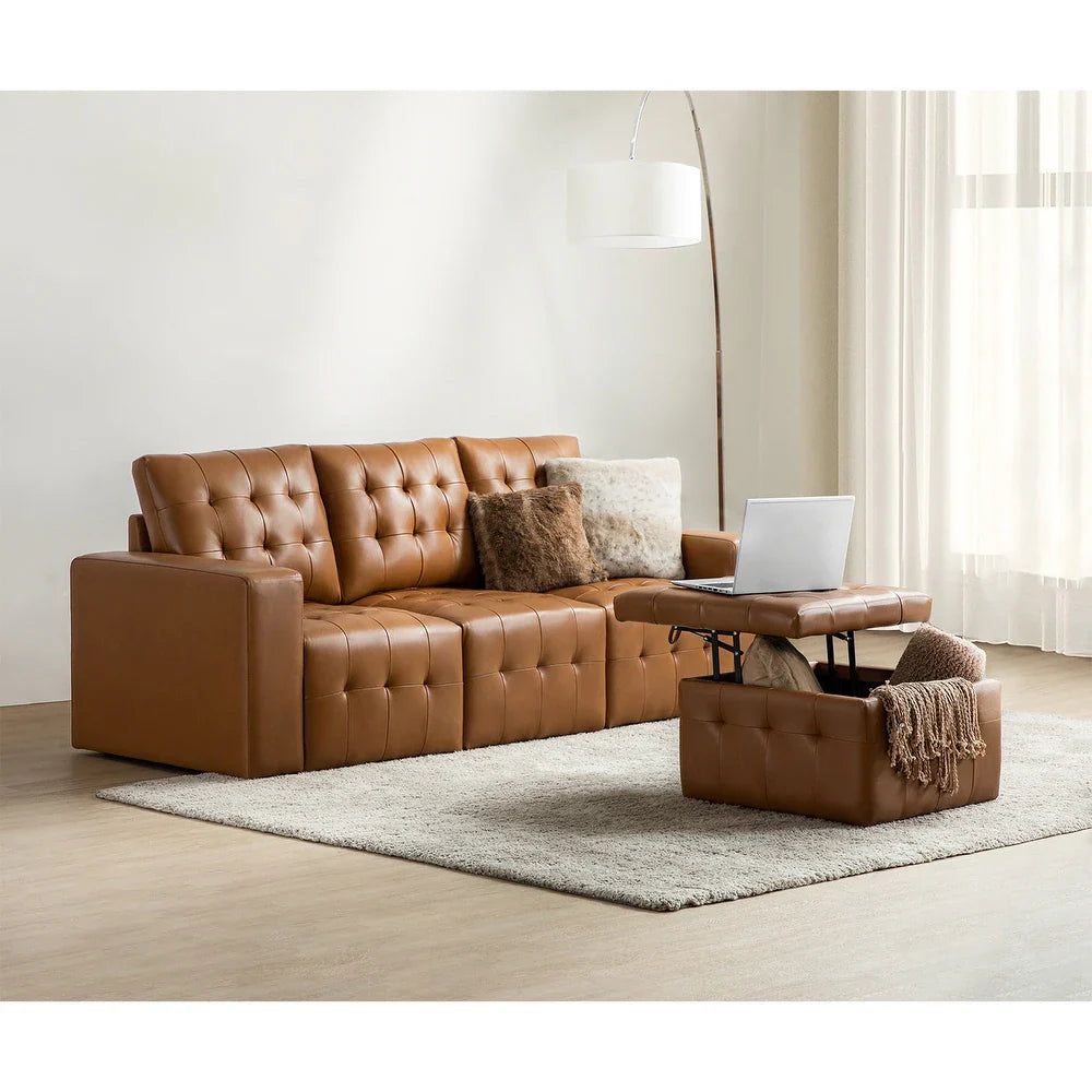 Aurora 87" Genuine Leather Sofa Set with Removable Back Cushions