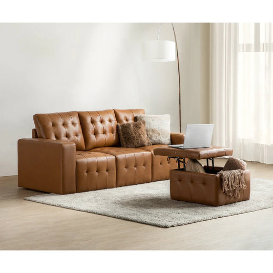 Aurora 87" Genuine Leather Sofa Set with Removable Back Cushions