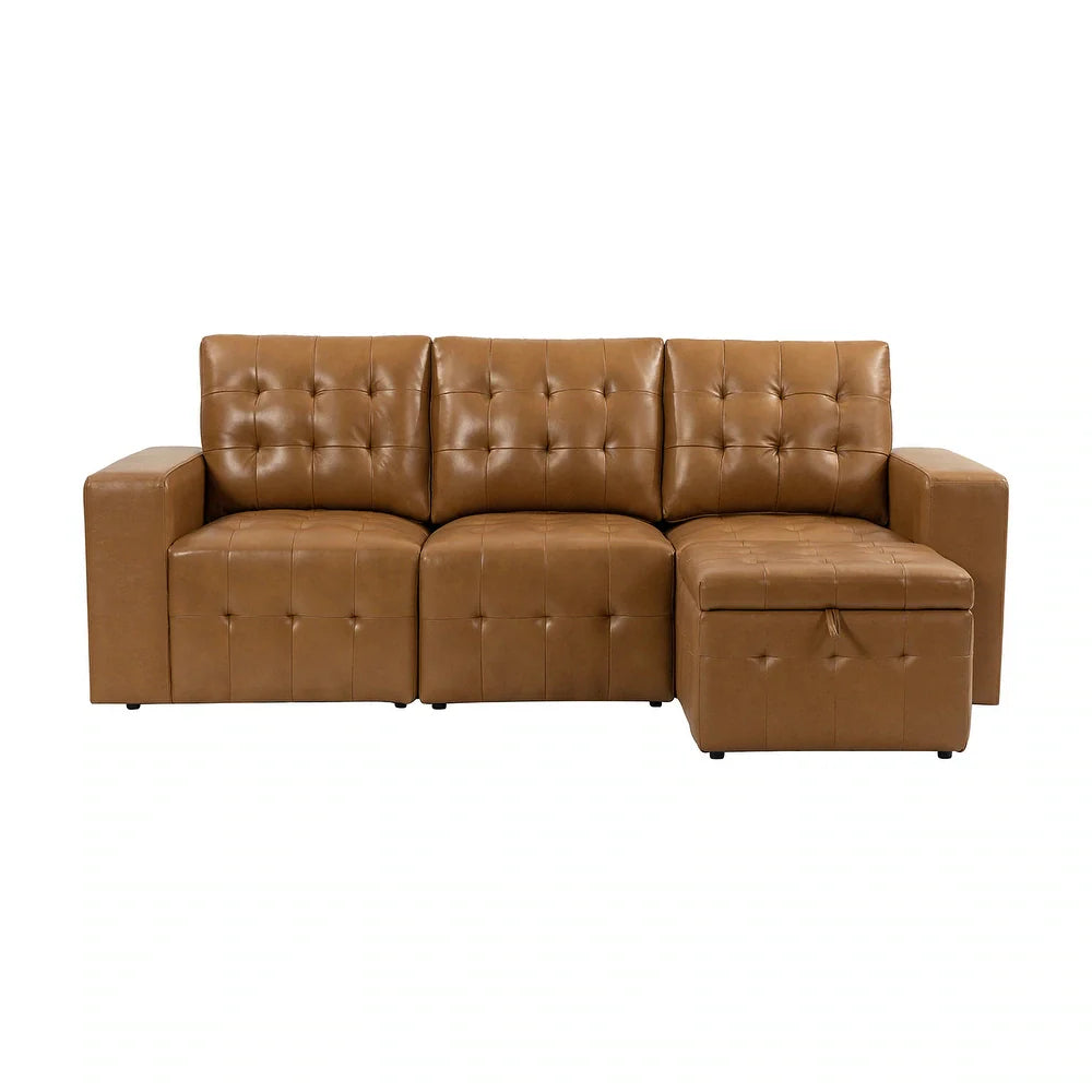 Aurora 87" Genuine Leather Sofa Set with Removable Back Cushions