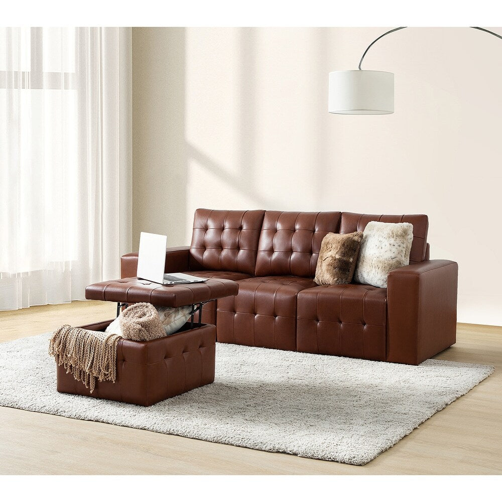 Aurora 87" Genuine Leather Sofa Set with Removable Back Cushions