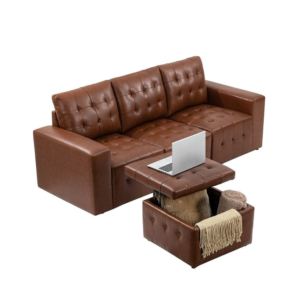Aurora 87" Genuine Leather Sofa Set with Removable Back Cushions