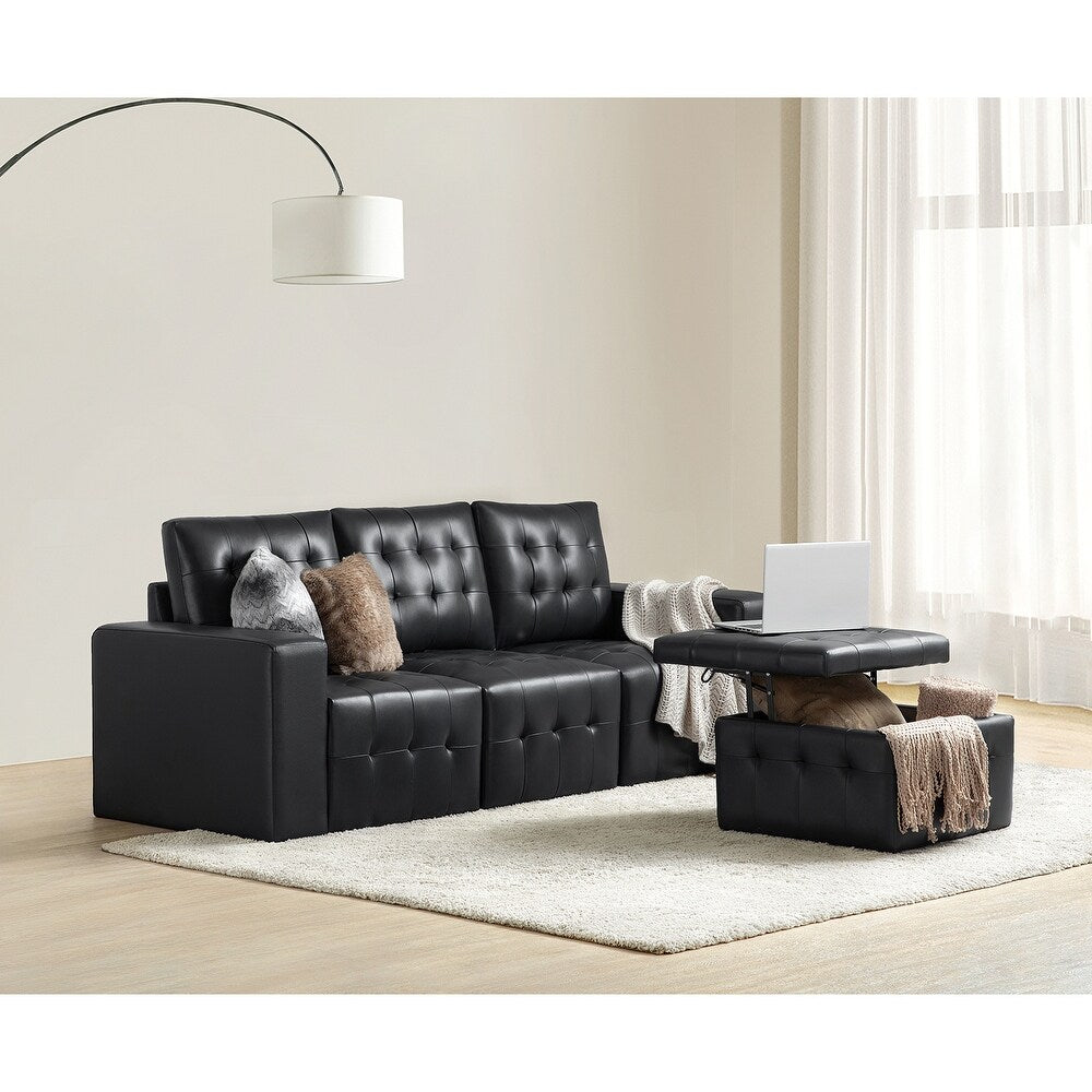 Aurora 87" Genuine Leather Sofa Set with Removable Back Cushions