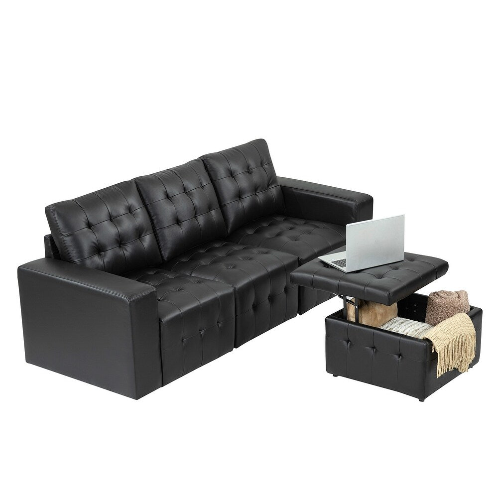 Aurora 87" Genuine Leather Sofa Set with Removable Back Cushions