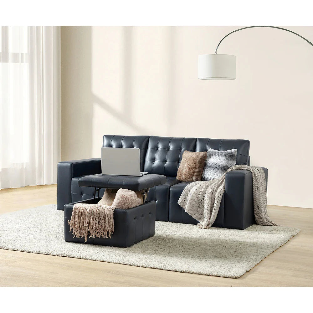 Aurora 87" Genuine Leather Sofa Set with Removable Back Cushions