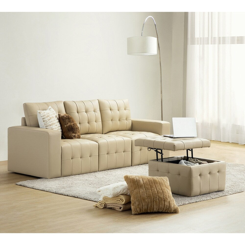 Aurora 87" Genuine Leather Sofa Set with Removable Back Cushions