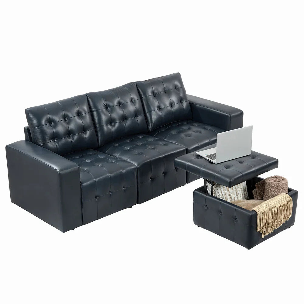 Aurora 87" Genuine Leather Sofa Set with Removable Back Cushions