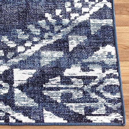 Non-Shed - Eco-Friendly, Machine Washable Rug - Stain Resistant, Made from Premium Recycled Fibers - Abstract Contemporary - Blue, 2'6" x 6'