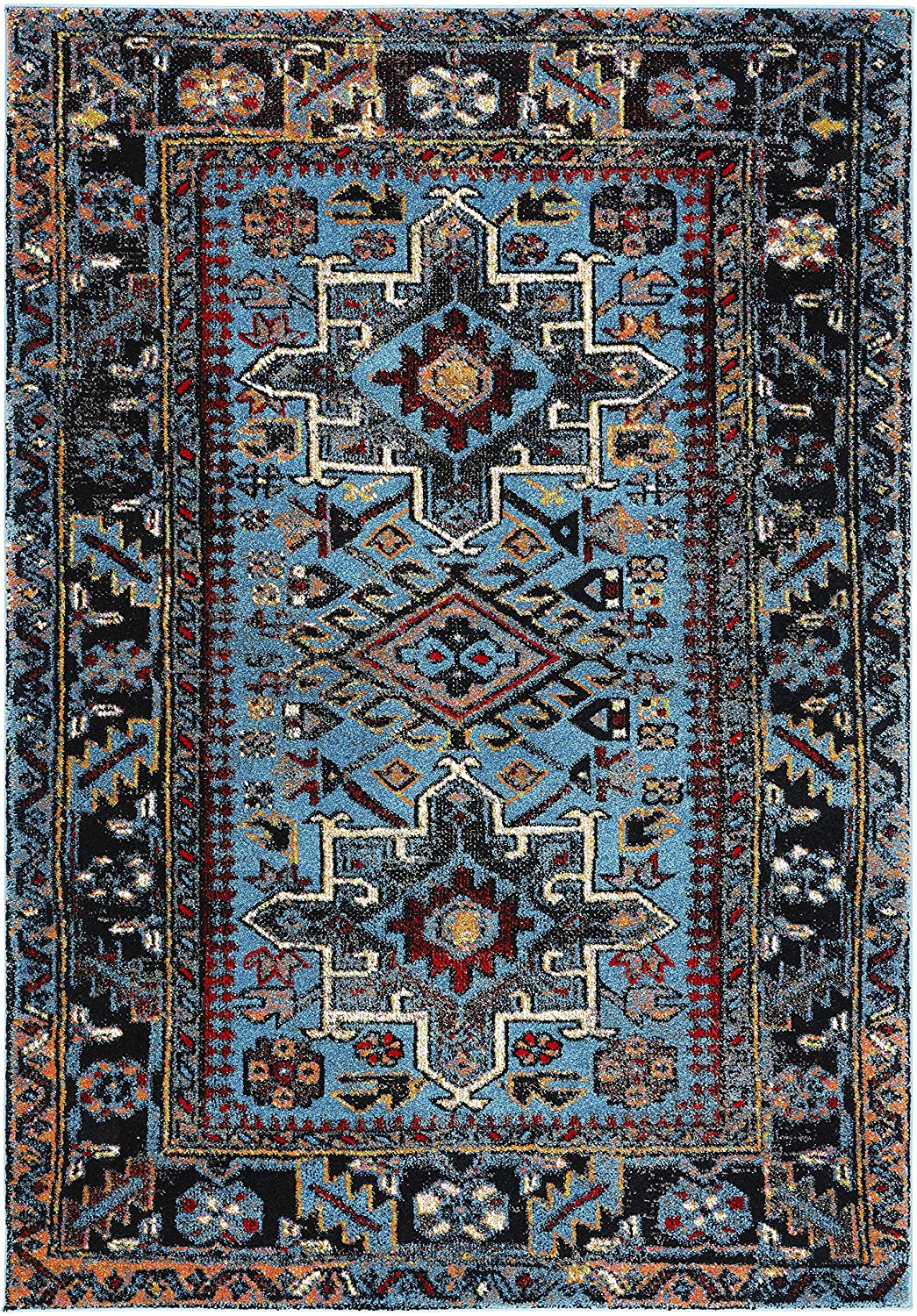 Oriental Persian Area Rug,  Square Light Blue/Black