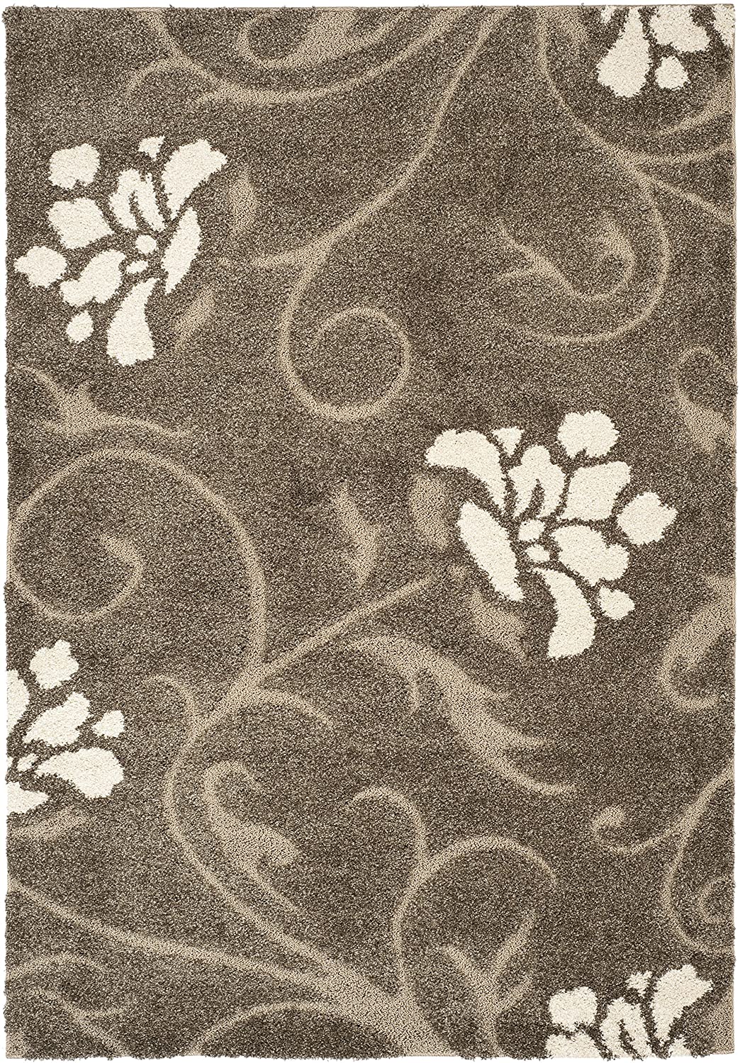 Smoke and Beige Floral Shag Area Rug