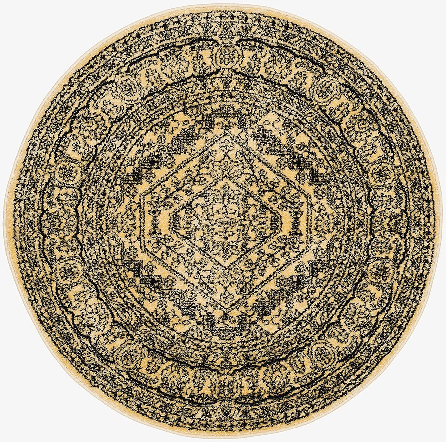 Oriental Vintage Distressed Medallion Gold/Black Soft Area Rug