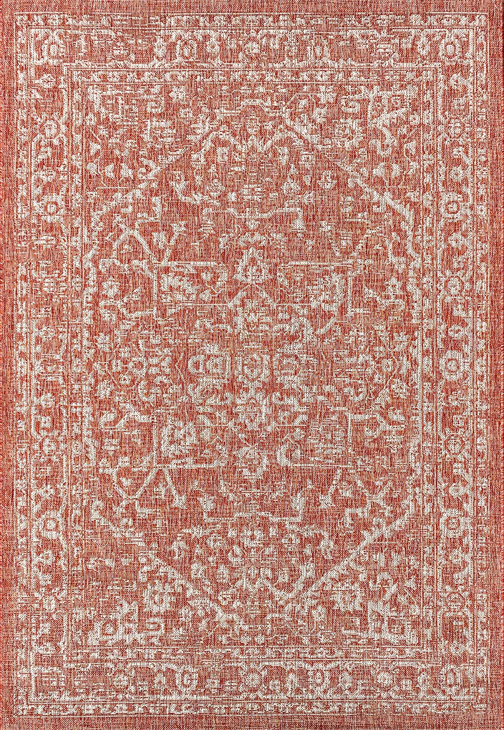 Malta Bohemian Medallion Textured Weave Indoor/Outdoor Red/Taupe Area Rug